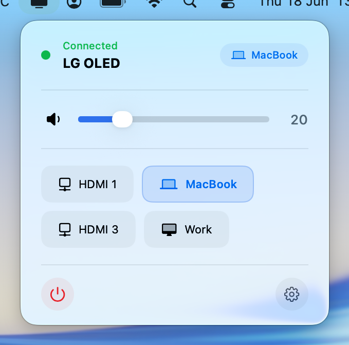 Menu bar popover in connected state