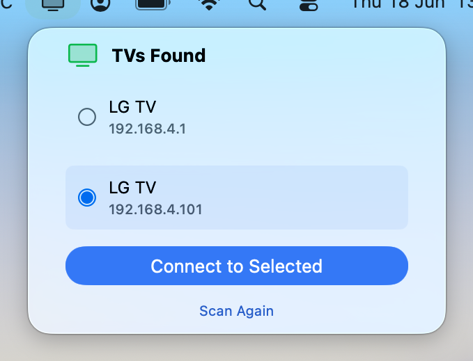 TV discovered and ready to connect